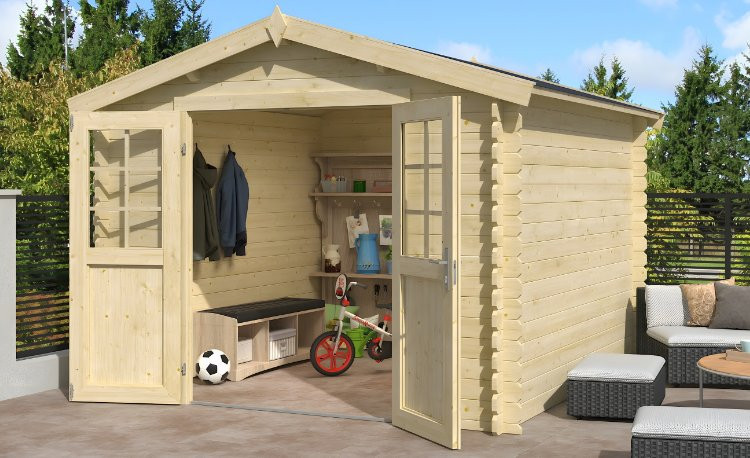 Abri de jardin en bois LASITA NORAH 275 - 7,26m² (28mm)  finition NATURELLE