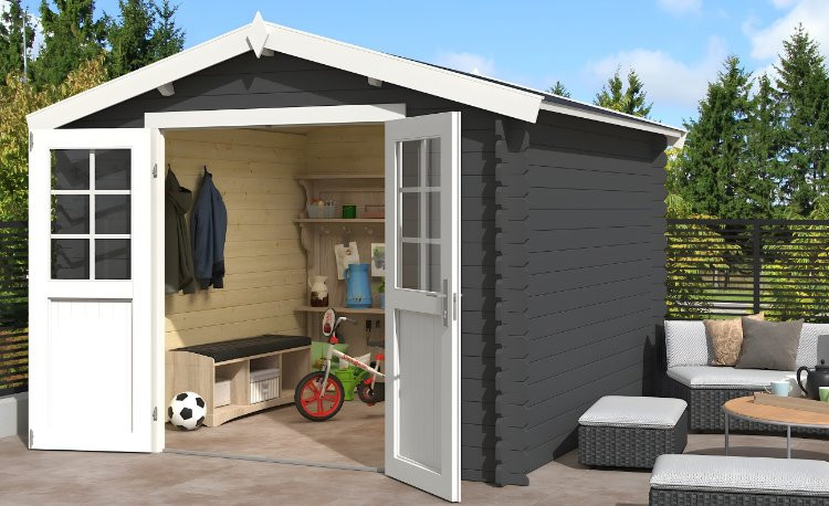 Abri de jardin en bois LASITA NORAH 275 - 7,26m² (28mm) GRIS ANTHRACITE
