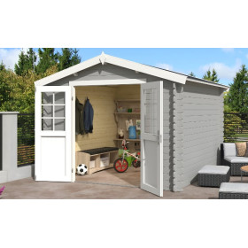 Abri de jardin en bois LASITA NORAH 275 - 7,26m² (28mm) GRIS CLAIR
