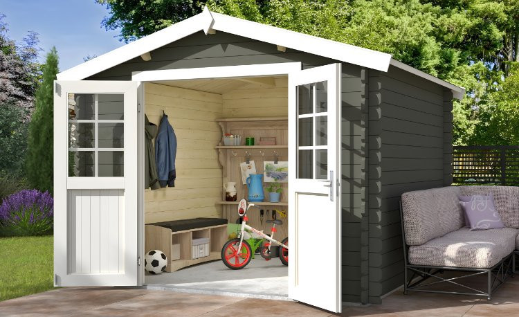 Abri de jardin en bois LASITA NORAH 275 - 7,26m² (28mm) GRIS VERT