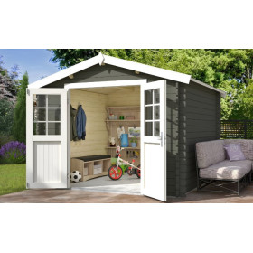 Abri de jardin en bois LASITA NORAH 275 - 7,26m² (28mm) GRIS VERT