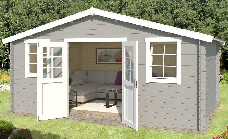Abri de jardin en bois LASITA UDO 300 - 13.97m² (28mm)  GRIS CLAIR