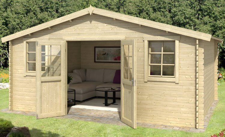 Abri de jardin en bois LASITA UDO 380 - 17,76m² (28mm)  Finition NATURELLE