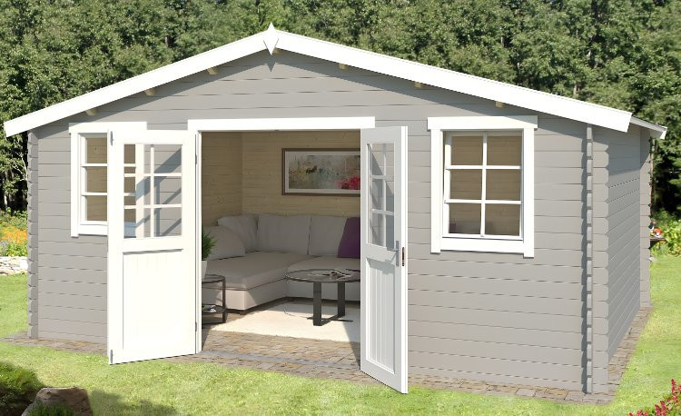 Abri de jardin en bois LASITA UDO 380 - 17,76m² (28mm)  GRIS CLAIR