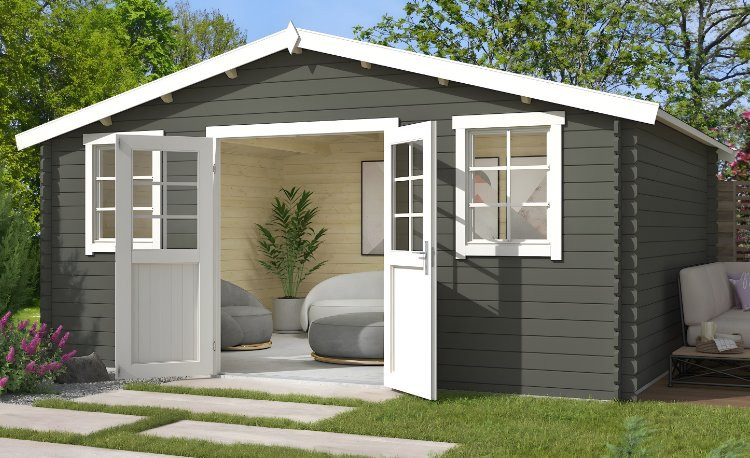 Abri de jardin en bois LASITA UDO 380 - 17,76m² (28mm)  GRIS VERT