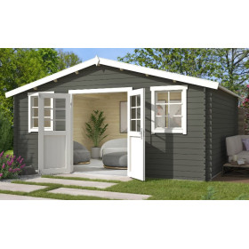 Abri de jardin en bois LASITA UDO 380 - 17,76m² (28mm)  GRIS VERT