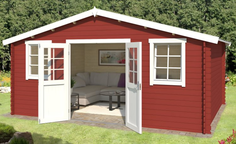 Abri de jardin en bois LASITA UDO 380 - 17,76m² (28mm)  ROUGE SUEDOIS