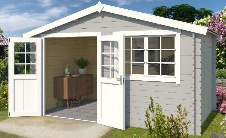 Abri de jardin en bois LASITA AXEL 230 - 8.40m² (28mm)  GRIS CLAIR