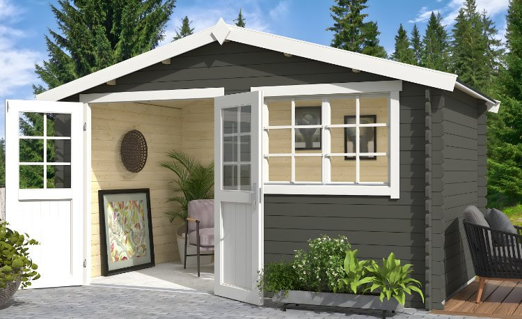 Abri de jardin en bois LASITA AXEL 230 - 8.40m² (28mm)  GRIS VERT