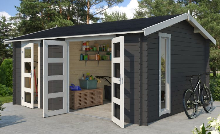 Abri de jardin en bois LASITA CARROZ 2 - 15.96 m² (28mm)  GRIS ANTHRACITE