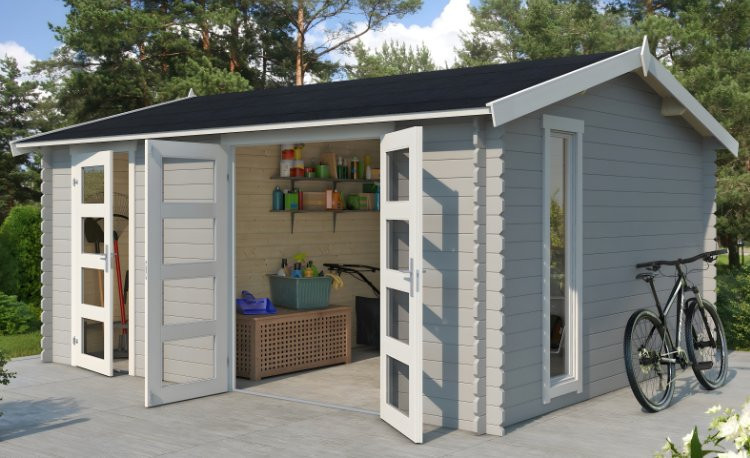 Abri de jardin en bois LASITA CARROZ 2 - 15.96 m² (28mm)  GRIS CLAIR