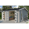 Abri de jardin en bois LASITA CARROZ 2 - 15.96 m² (28mm)  GRIS CLAIR