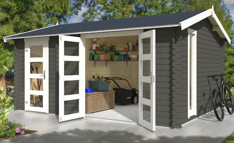 Abri de jardin en bois LASITA CARROZ 2 - 15.96 m² (28mm)  GRIS VERT