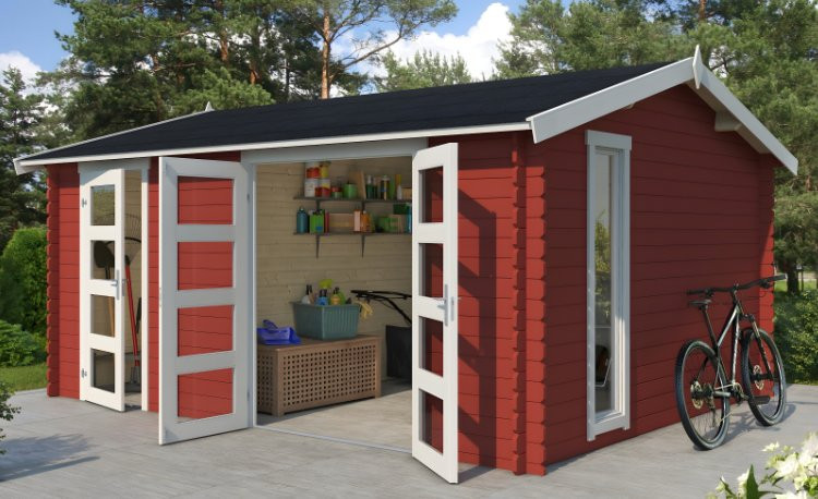 Abri de jardin en bois LASITA CARROZ 2 - 15.96 m² (28mm)  ROUGE SUEDOIS