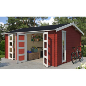 Abri de jardin en bois LASITA CARROZ 2 - 15.96 m² (28mm)  ROUGE SUEDOIS