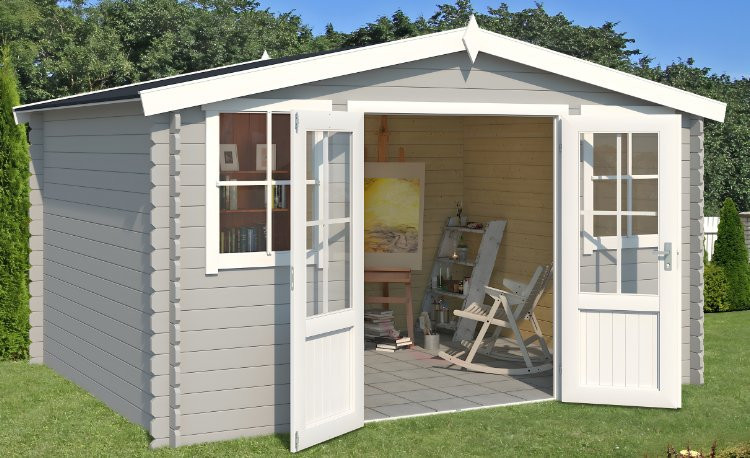 Abri de jardin en bois LASITA DALLAS - 10.61m² (28mm)  GRIS CLAIR