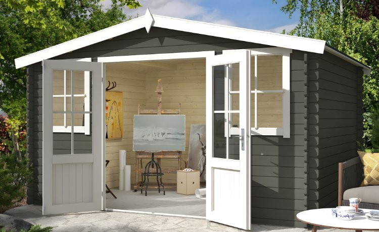 Abri de jardin en bois LASITA DALLAS - 10.61m² (28mm)  GRIS VERT