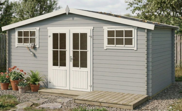 Abri de jardin en bois LASITA WASHINGTON - 17.57m² (28mm)  GRIS CLAIR