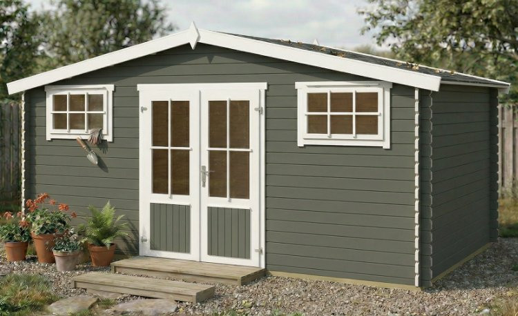 Abri de jardin en bois LASITA WASHINGTON - 17.57m² (28mm)  GRIS VERT
