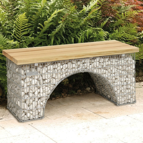Banc de Jardin en Gabion Arche 125 x 45 cm  hauteur 54m - Avec Galets