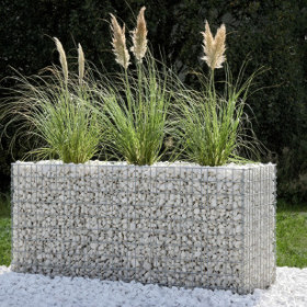 Jardinière en acier rectangulaire gabion 200 x 75 x 100 cm avec galets