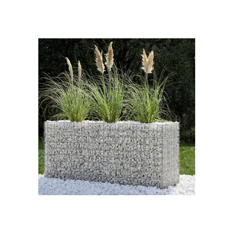 Jardinière en acier rectangulaire gabion 200 x 75 x 100 cm avec galets