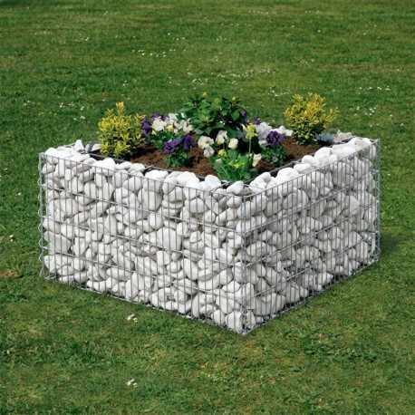 Jardinière en acier carrée gabion 80 x 80 x 40 cm avec galets
