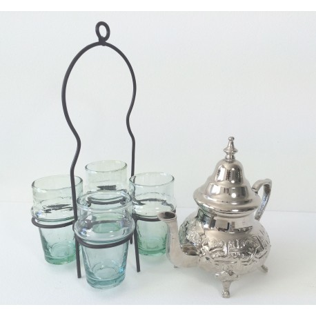 Théière marocaine avec pieds et verres Théière marocaine avec pieds et verres