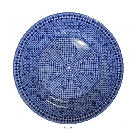 Assiette plate ronde en porcelaine Ø : 17,5 cm bleue