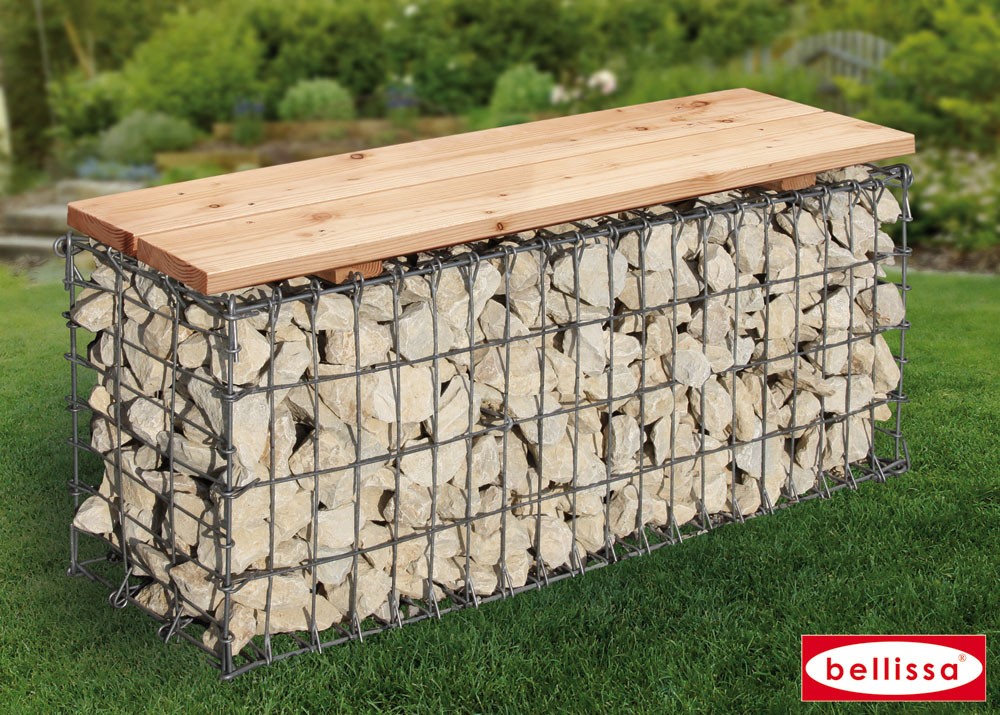 banc de jardin en gabion